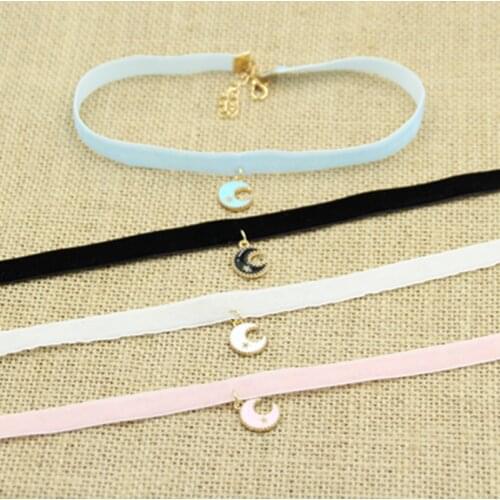 Fashion Black Velvet Moon Star Leather Geometric Circle Planet Pendants False Collar Chokers Necklace Women Jewelry Gift