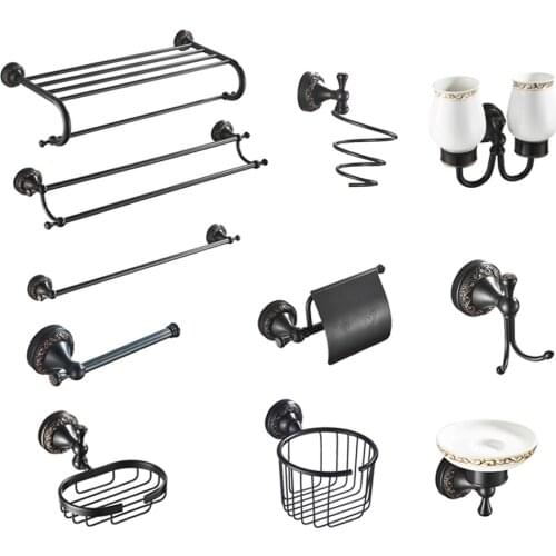 Bathroom Hardware Sets Antique Carved Safety Handrail Soap Dish Toilet Brush Holder Brass European Bathroom Accessories Set