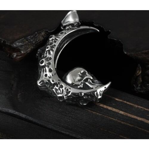 Onlysda Punk Moon Skull Necklace Pendant For Men Male Gothic Jewelry Boy Gift Stainless steel Neck chains Gift OSDZ134