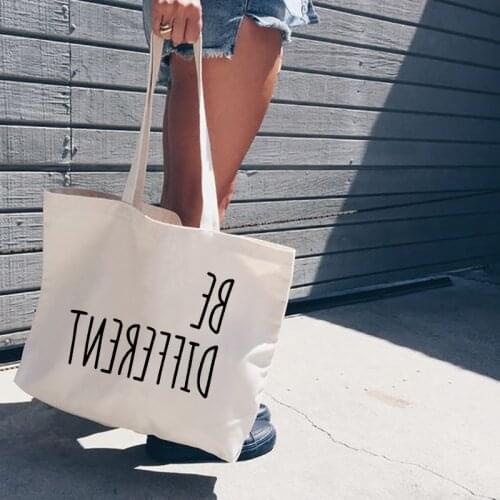 Be Different Women Cotton Canvas Bag Funny Quote Shopper Bag Slogan Female Print Shoulder Shopping Bag Greocery Big Capacity