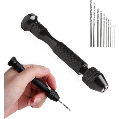 Hot Micro Aluminum Hand Drill Keyless Chuck + 10pcs Twist Drills Rotary Tools 85DA
