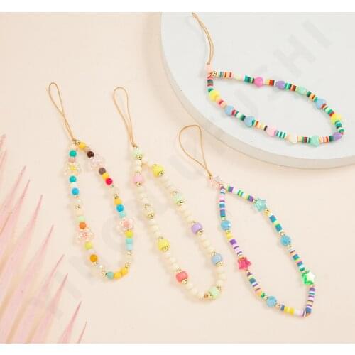 2021 New Boho Mobile Phone Strap Lanyard Colorful Smile Soft Pottery Phone Chain Rope for Cell Phone Case Hanging Cord for Women