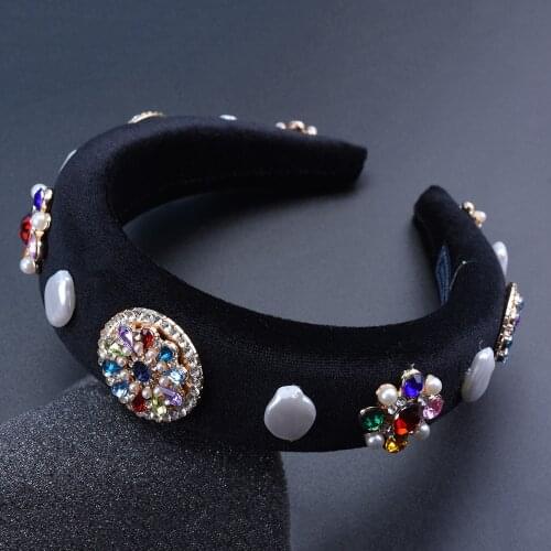 Luxury Baroque Color Rhinestone Headband Fashion Hair Accessories Womens Full Rhinestone Wide Side Hairbands Shourouk Hair Hoop