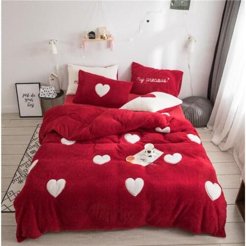 Heart Pattern Red White Blue Duvet Cover Set King Queen Twin Size Plush Heavyweigh Warm Winter Bedding Set Comforter Cover Sheet