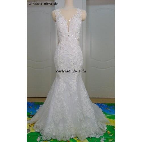 Sexy Back Lace Mermaid Wedding Dress Unique Lace Appliques & Beads 2020 Bridal Dress