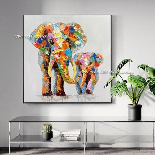 The Family Love Animal Elephant Handmade Abstract Art Oil Painting On Canvas Paintings Color Home Decor Modern Children Picture