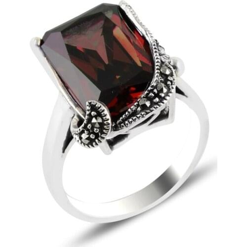 Silver 925 Sterling Marcasite & Zircon Crystal Ring