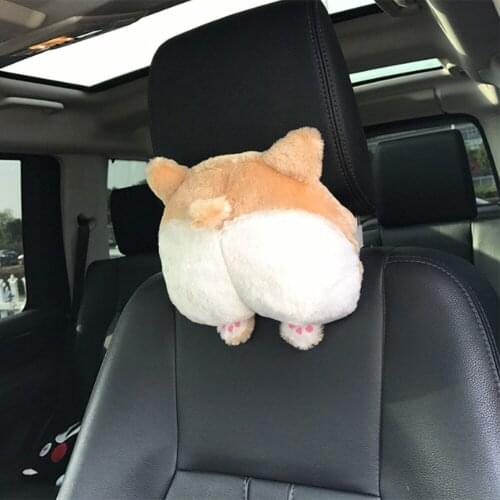 Universal Car Neck Pillow Headrest Seat Cute Soft Brown Corgi Butt Shape Pillows