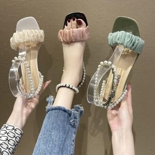 Shoes Ladies' Sandals Luxury Slides Jelly Summer Designer 2021 Pleated Rubber Clear Heels Fashion Kopmkp Mules Women Zapato