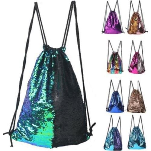 Women Reversible Sequins Backpack Fashion Girls Drawstring Travel Dance Bag -OPK