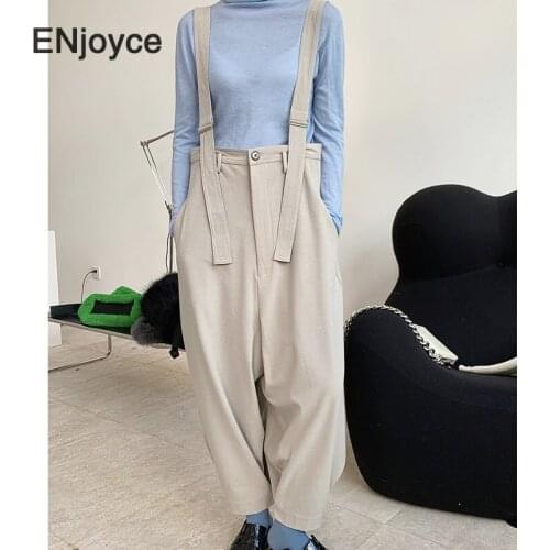 Jumpsuit Women Vintage Loose Radish Overalls High Waist Cargo Pockets Playsuit Jump Suits 2021 Spring Japanese Casual Body Suit