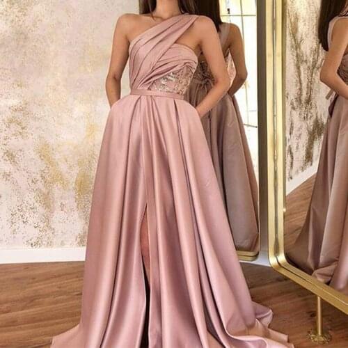 One Shoulder Sleeveless Split Print Women Dresses Pink Floor-length Female Party Dress 2021 Autumn New Fashion Sexy Lady Clothes