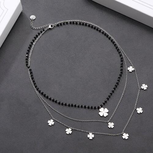 Vintage Silver Color Crystal Lucky Four Leaf Clover Statement Necklaces Women Fashion Jewelry Party Birthday Beach Ocean Gift