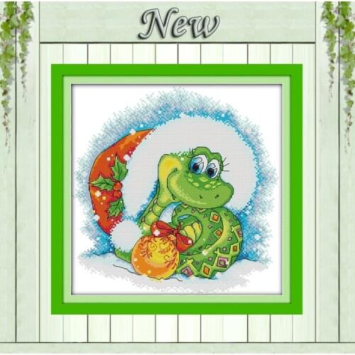 A snake in Christmas snow winter diy paintings counted print on canvas needlework embroider Sets DMC 11CT 14CT Cross Stitch kits