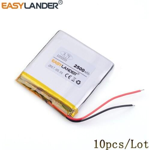 10pcs/Lot 3.7v lithium Li ion polymer rechargeable battery 105050 2500mAh For PDA Tablet PCs Digital Products