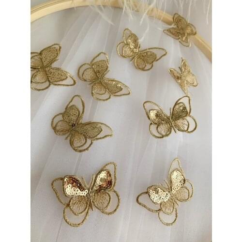 20 pcs Gold Butterfly Lace Applique Metallic Gold Butterfly Bodice Patch