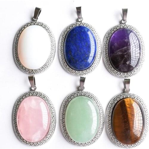 2020 trendy natural tiger eye stone opal rose pink quartz Oval Pendant Fashion Jewelry wholesale 6pcs/lot free shipping