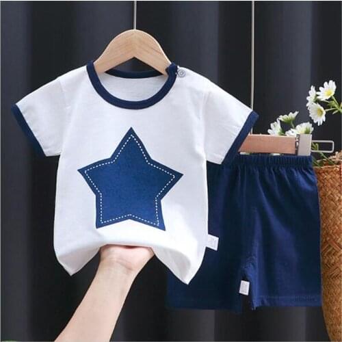 2021 Fashion Baby Clothing Set Kids Boys Girls Short Sleeves T-shirt New Summer Children Cotton Tops + Pants 2pcs