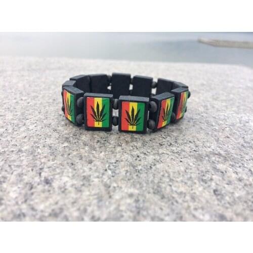 5pc/lot Free shipping Bob Marley Rasta Leaf Jamaica bracelet Peace Friendship Wooden jamaican gift natural wood material
