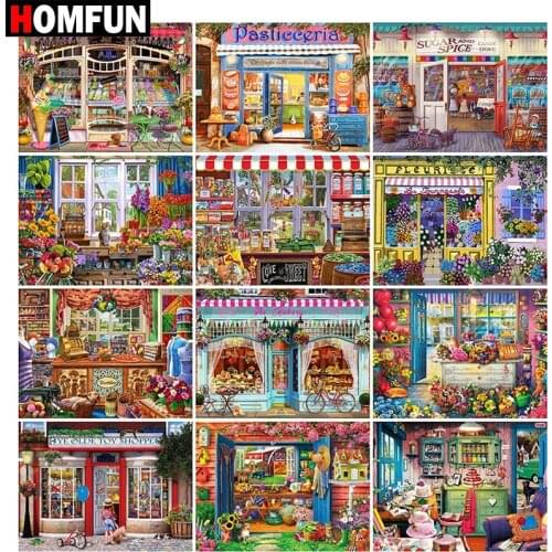 HOMFUN Full Square/Round Drill 5D DIY Diamond Painting "Store landscape map" Embroidery Cross Stitch 5D Home Decor Gift