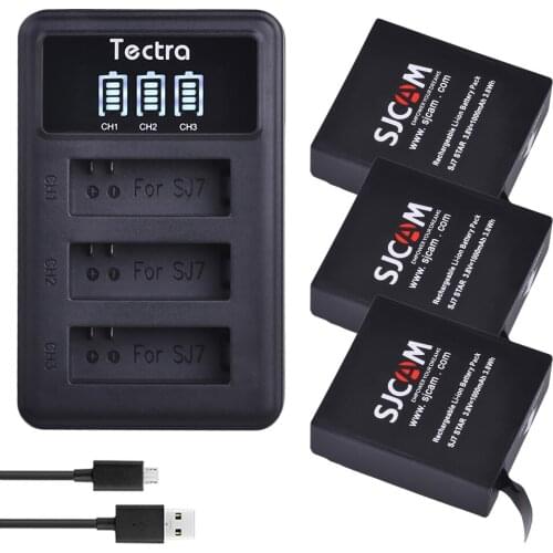Tectra 3pcs SJCAM SJ7 Star Battery with LED 3-Slot USB Charger for SJCAM SJ7 Sports DV Camera Action Sports Camera Battery