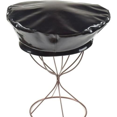 Retro Modern Patent Leather Beret Street Style Design Sense Cap Mens And Womens Pu Patent Leather European And American-Style