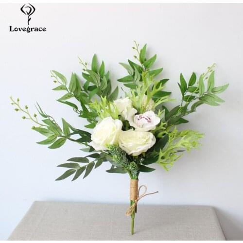Big Artificial Rose Peony Orchid Flowers Bundle Wedding Fake Silk Flowers Green Plants for Home Christmas Decoration White Flore