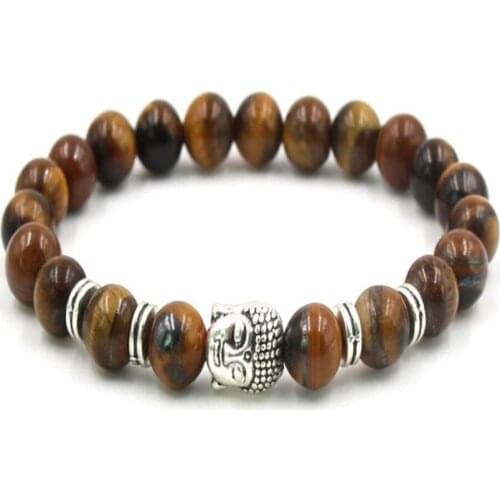 8mm Tiger Eye Gemstone Mala Bracelet 7.5 inches Cuff Energy Pray Tibet Silver Healing Meditation Reiki Spirituality Buddhism