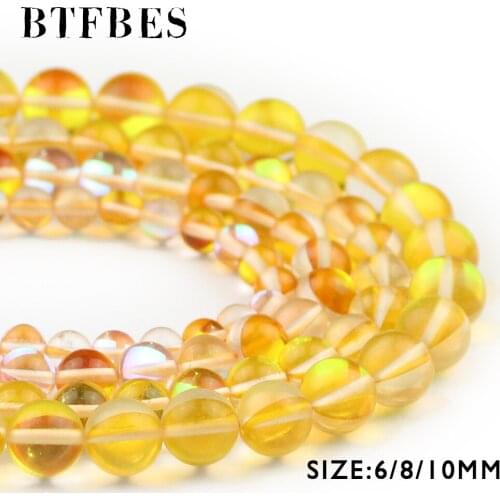 BTFBES Yellow Flash Stone Beads Natural Synthetic Labradorite Stone 6 8 10mm Round Loose Beads Jewelry Making Bracelet DIY Acces
