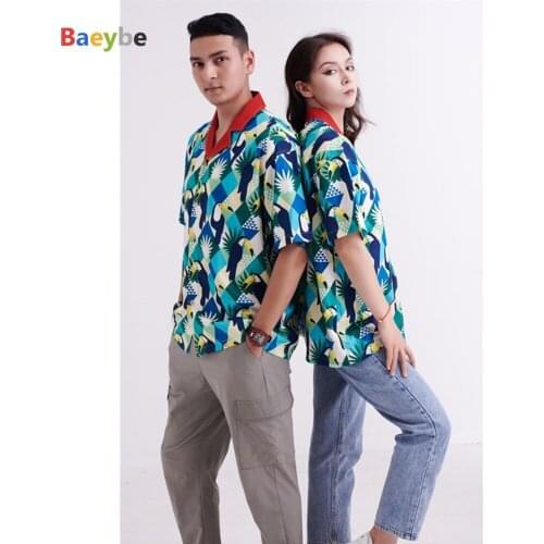 Blue Bird Anime Hawaiian Shirts Women Blusas Blouses Tops HIp Hop Streetwear Printed Cotton Shirt for Women