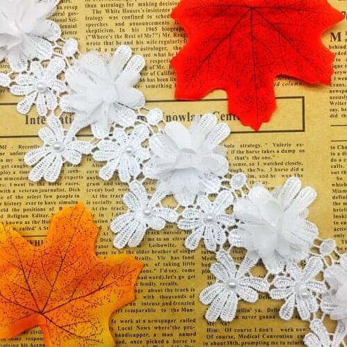GXINUG 1 Yard Flowers 3D Chiffon Cluster Daisy Tassel Lace Trim Dress Decoration Fabric Applique Trimming Sewing Supplies