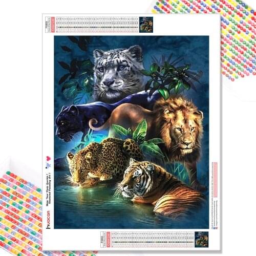 HUACAN 5d Diamond Painting Tiger Diy Diamond Mosaic Full Square Decoration Home Leopard Lion Diamond Embroidery Animals