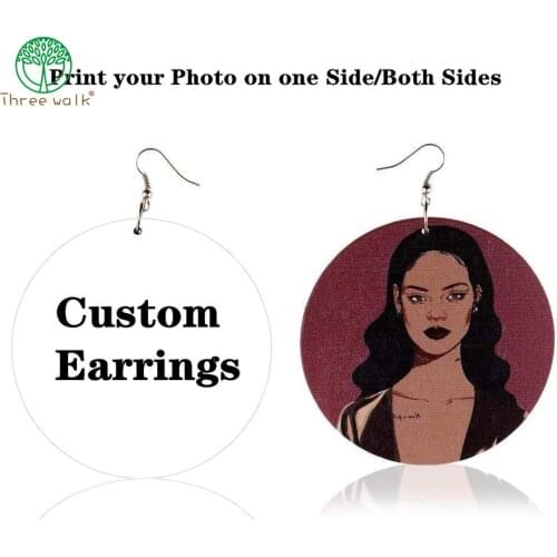 Personalized Wood Drop Earrings African Art Custom Printed Jewelry For Women Gifts