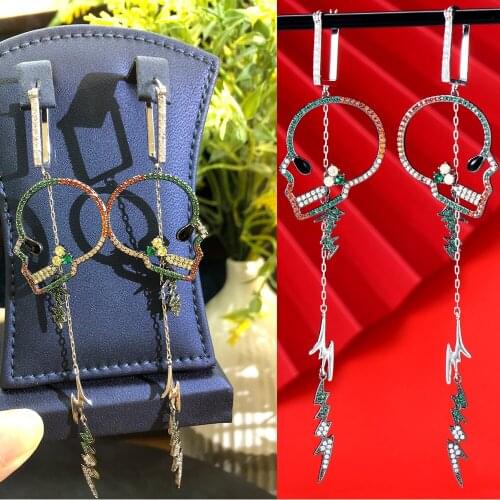 Blachette Exquisite Skull Lightning Pendant Earrings CZ Zircon Dubai African Womens Wedding Banquet Anniversary Daily Jewelry