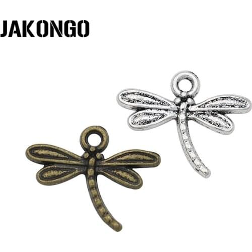 JAKONGO 20pcs Antique Silver Plated Dragonfly Charms Pendants for Necklace Jewelry Making DIY Handmade Craft 18*15mm