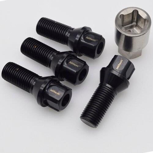 M14*1.25*28mm black high performance Gr5 titanium wheel anti-theft bolt with cone seat for BMW