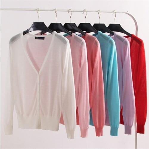 Korean Style 3/4 sleeve thin womens cardigan sweater female plus size spring and summer womens short style knit cardigan coat