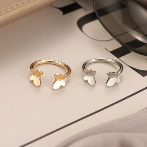 KISS WIFE Cute Butterfly Gold Silver Color Crystal Rings For Women Girls Stainless Steel Open Rings 2021 Trend Fashion Jewelry