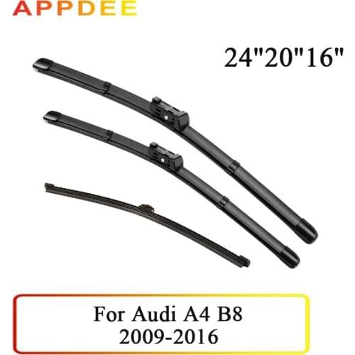 APPDEE Wiper Front & Rear Wiper Blades Set For Audi A4 B8 2009-2016 Windshield Windscreen Window 24"+20"+16"