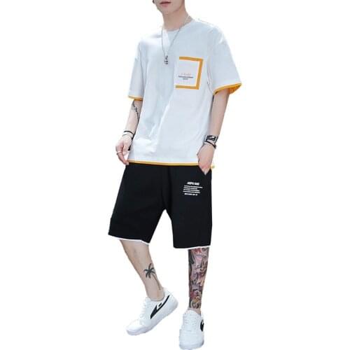 Mens Fashion Casual Male Tracksuit Clothing Summer Men Running Set Sporting Suits Short Sleeve T Shirt + Shorts 2 Piece Sets