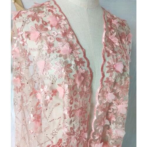 Pink Beaded lace fabric,Accessories for wedding dress,sewing cloth