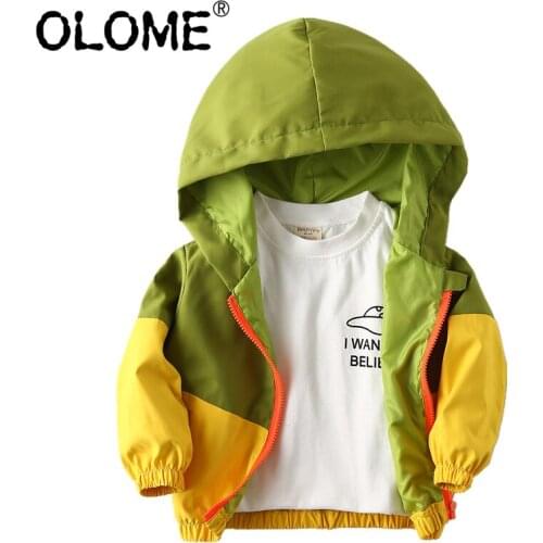 Hooded Jacket for Boy Spring Kids Windbreaker OLOME Autumn Children Outwear Patchwork Girls Coat 1-7 Years Baby Outdoor Wear