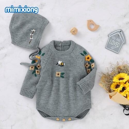 Cute Newborn Baby Girl Bodysuits Clothes Autumn Winter Long Sleeve Infant Bebes Onesie Body Top Floral Knitted Children Knitwear