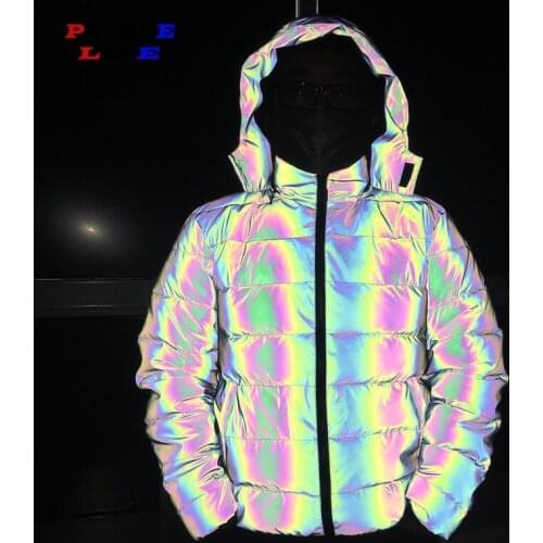 Men rainbow color reflective jacket autumn winter thick jacket for men and women vintage hip hop oversized jackets windbreaker