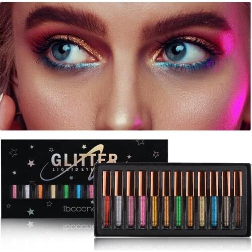 12Color Glitter Shimmer Eyeshadow Set Metallic Diamond Sparkling Fashion Liquid Eyeliner Waterproof Not Smudge Makeup TSLM1