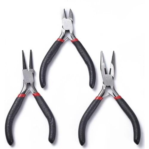 3pcs/set 45# Steel DIY Jewelry Tool Sets: Round Nose Pliers Wire-Cutter Pliers Side-Cutting Pliers, Black, 315x70x10mm