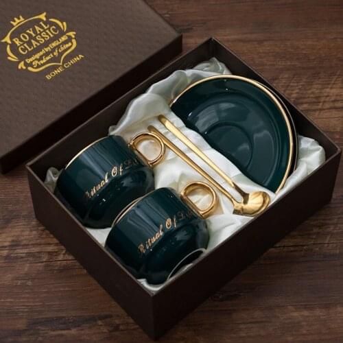 6PCS-Set Ceramic Coffee Cup Saucer Set European Simplicity Home Teacup With Spoon Gift Package Color Glaze Coffee Mug Gift Set