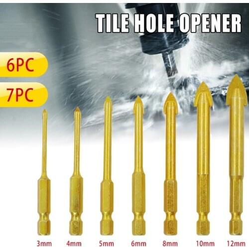 6/7pcs/Set Quality Drill Bits Carbide Alloy Titanium Plated Triangle Glass Drill Tungsten Steel Tile Drill Power Hand Tools Set