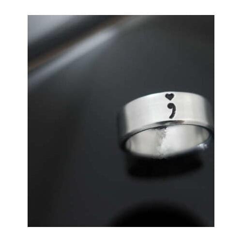 Stainless Steel Charm Semicolon Ring Suicide Depression Awareness Pause Ring Women Girl Inspiration Jewelry Strength GiftYLQ0689