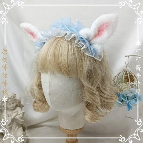 Original Lolita Rabbit Ear Hair Band KC Japanese Girl JK Double Hair Accessory for Ponytail Lolita Ruiben Rabbit